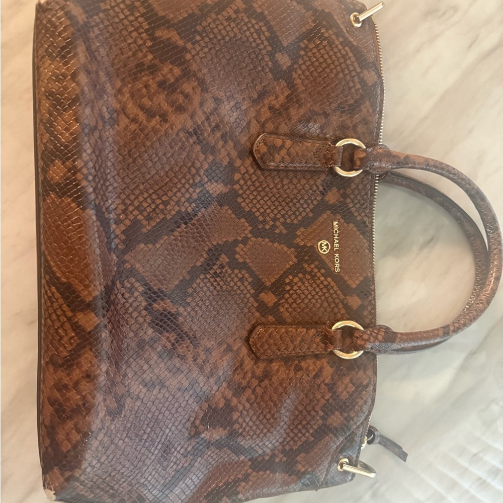 Michael Kors Elson Brown Python-Embossed Leather … - image 1